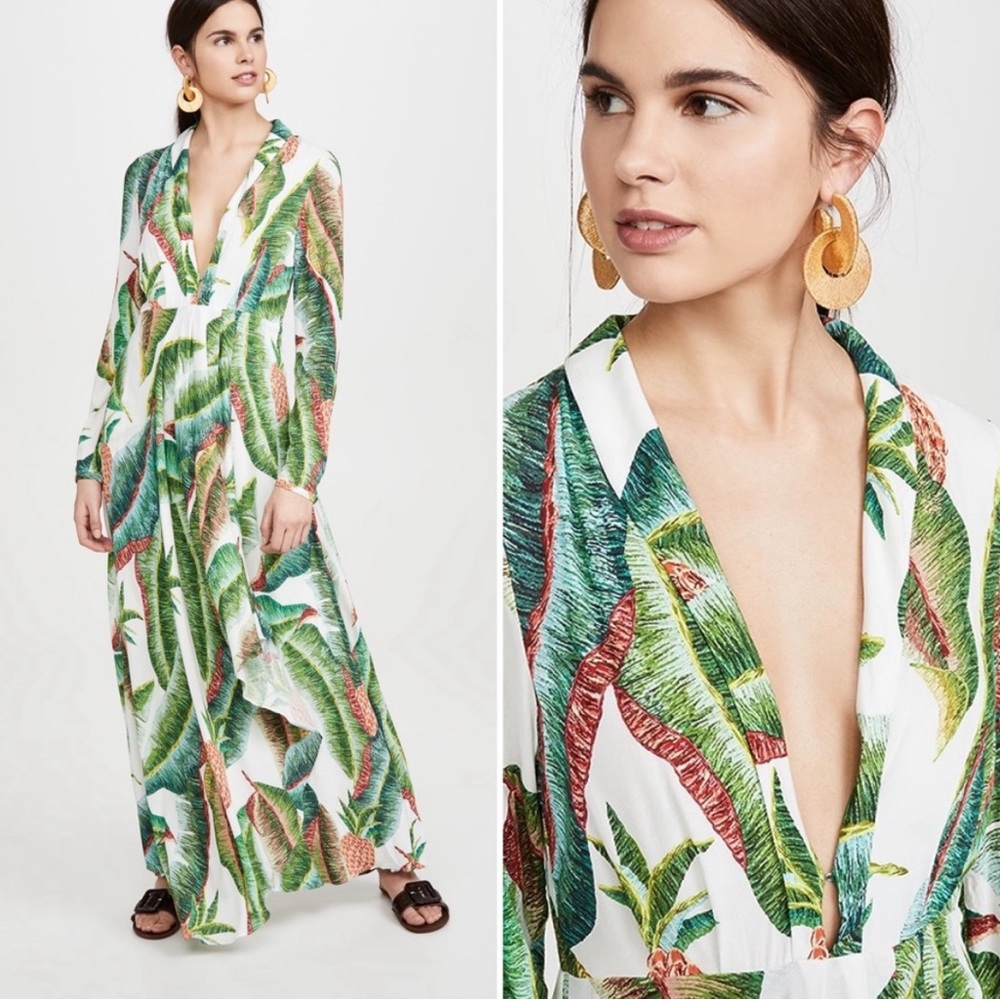 FARM Rio Forest Palm Pineapple Plunge Dress